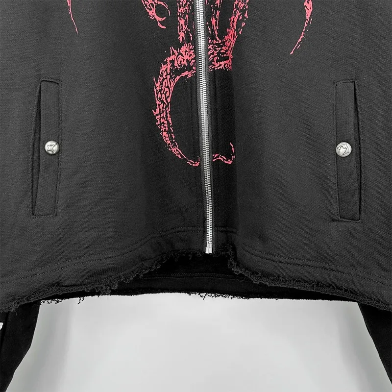 24FW Thug Клубная куртка с черепом демона толстовка принтом летающего дракона