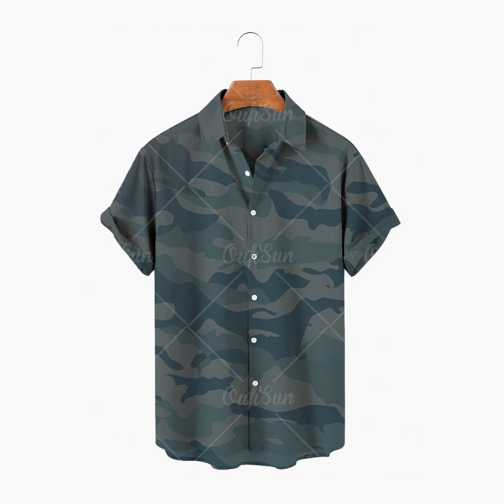 

2022 summer men's beach shirt camouflage print short-sleeved lapel button casual Hawaiian shirt men's streetwear S-5XL