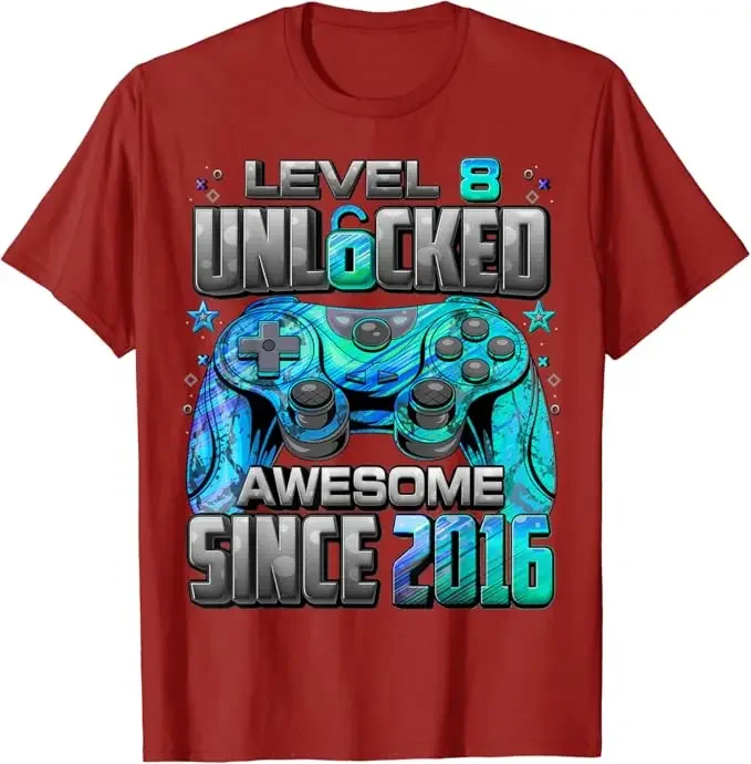Разблокированная удивительная игровая футболка уровня 8 на день рождения с 2016