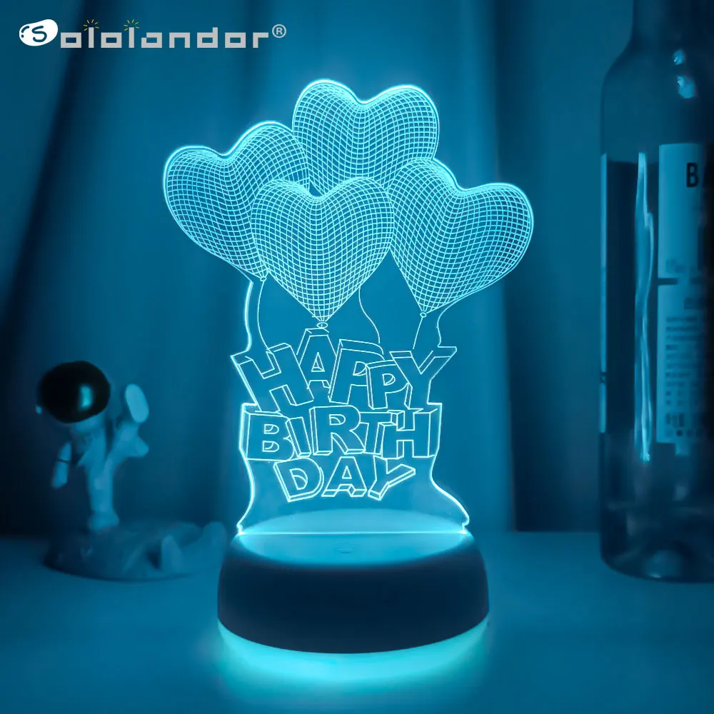 

Happy Birthday 3D Lamp Creative 7 Colors Night Lights Novelty Illusion Night Lamp Illusion Table Lamp For Home Decorative Light
