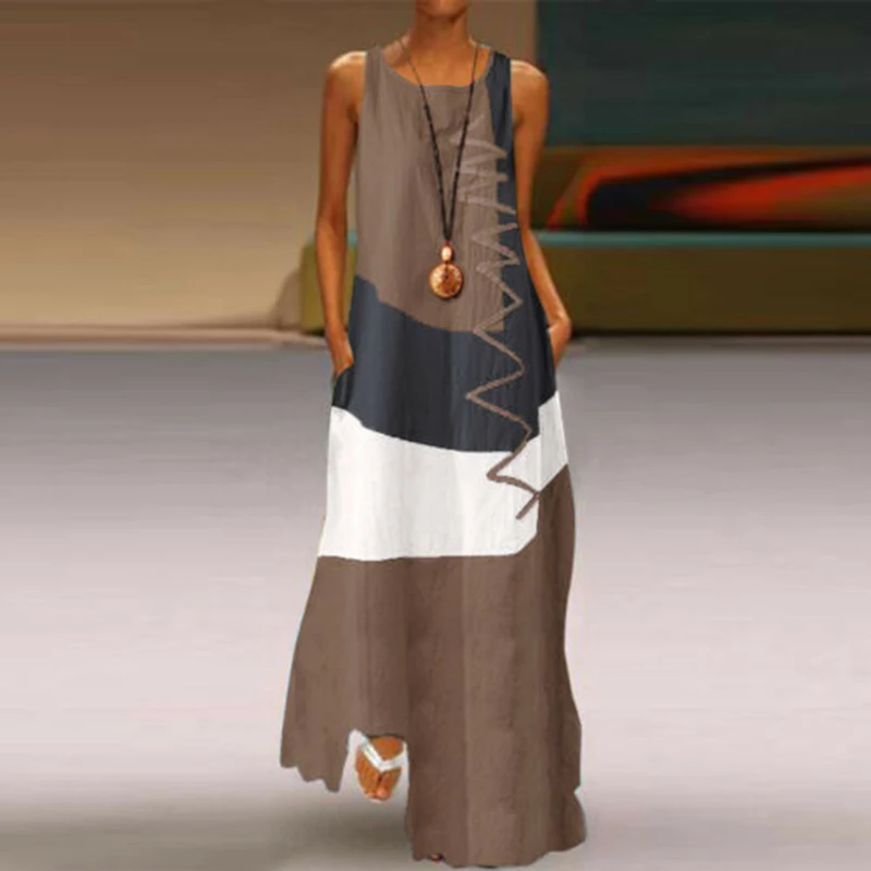 

GaunPanjangVintageWanita2022GaunTankTanpaLenganLeher-oTambalSulamMusimPanasGaunMaxiLonggarKasualWanitaGaunSundressVestidos