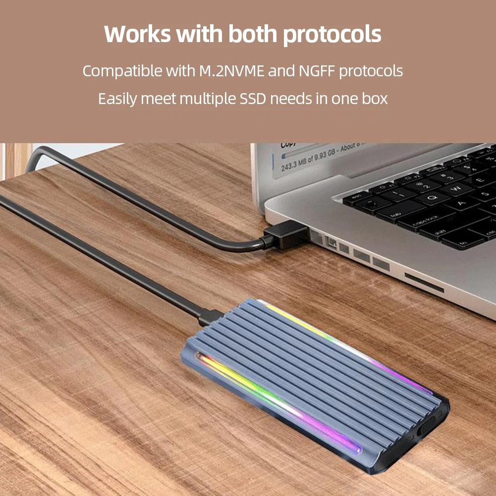 

M.2 NVME SATA External SSD Adapter Aluminum Alloy Solid State Drive Adapter Enclosure M/B+MKey for 2280/2260/2242/ SSD