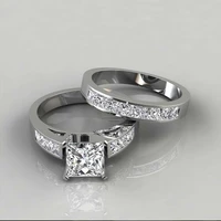2 pcsset fashion plain circle square white zirconium ring set for women party wedding rings jewelry size 6 10