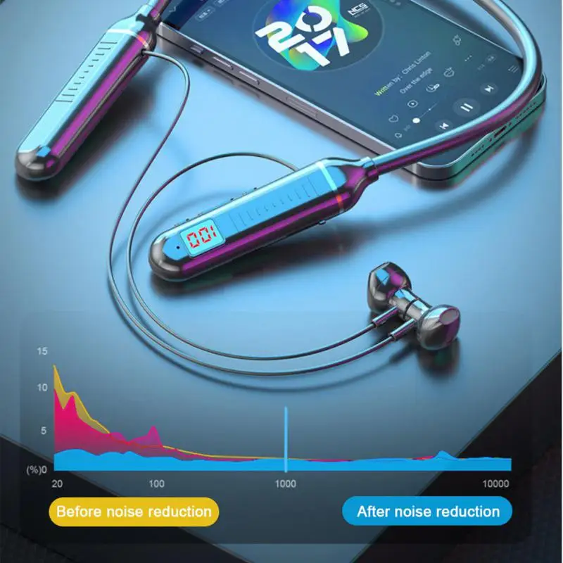 

Noise Cancelling Earphones With Digital Display With Microphone Wireless Headset Waterproof Neck-hanging Wireless Earbuds Sports