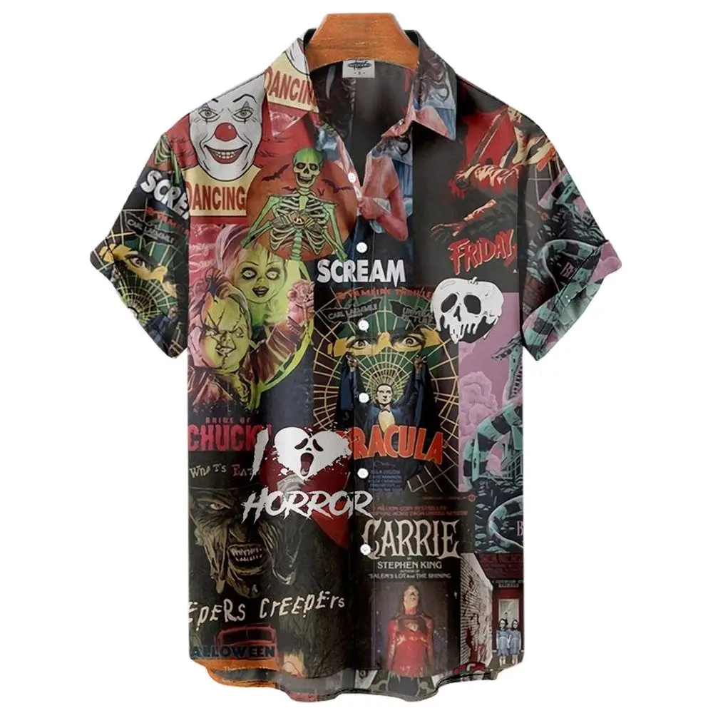 Men's shirt Beauty Skull pattern short sleeve shirt fashion street hip hop style oversized T-shirt cardigan