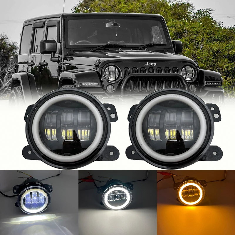 

2PCS 4Inch 30W Round LED Fog Lights 6000K White Halo Ring DRL Off Road Fog Lamps For Jeep Wrangler JK TJ LJ Dodge Journey