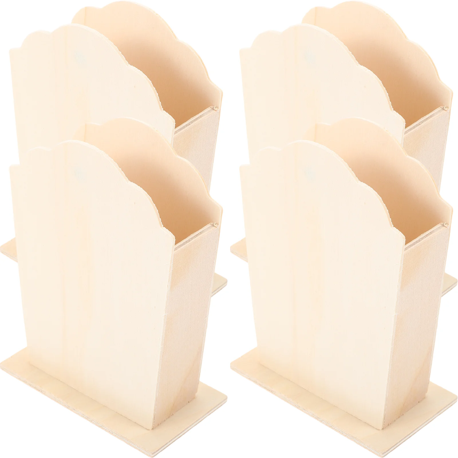 

4 Pcs Painted Office Makeup Brushes Unfinished Stationery Holder Wood Pen Container