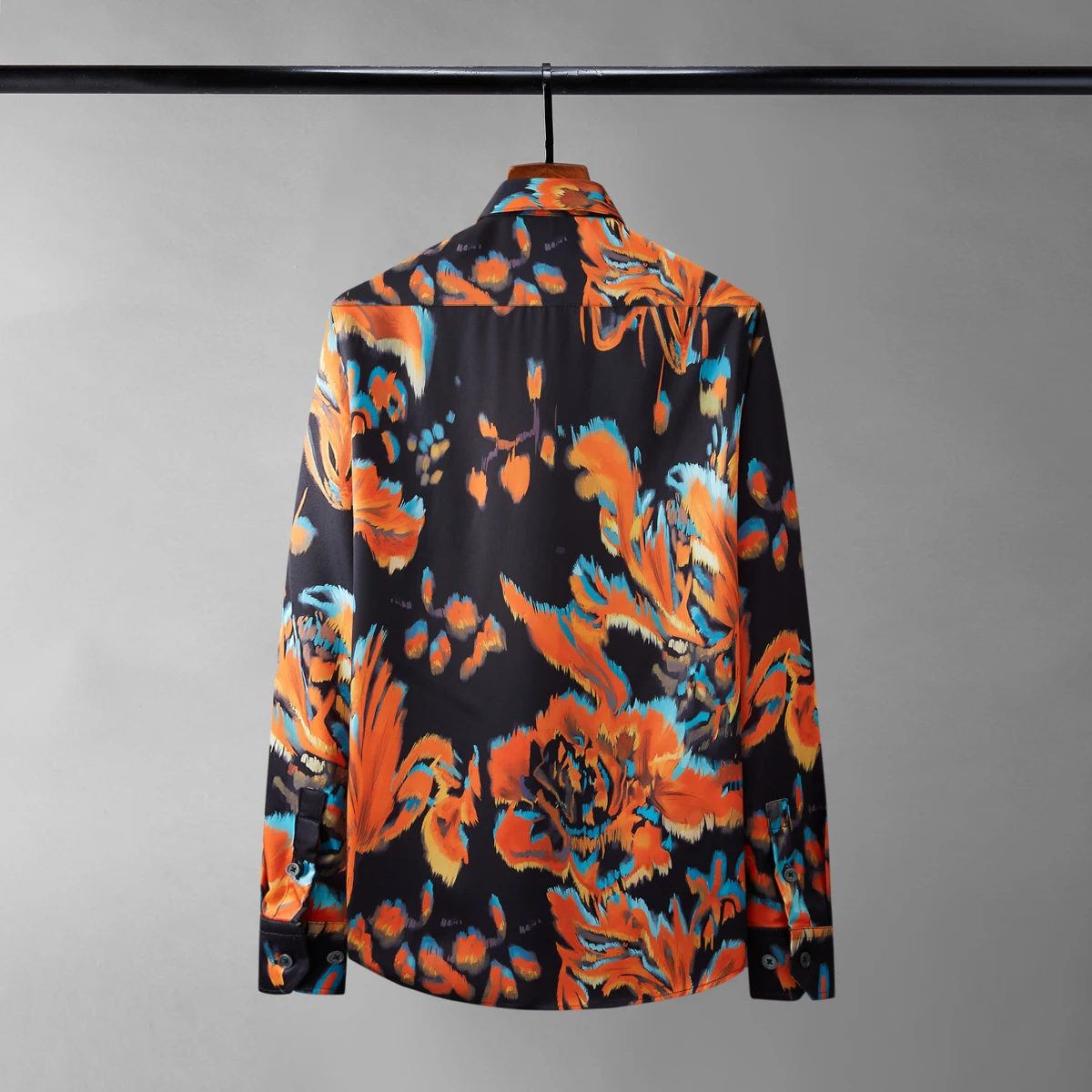 Autumn Floral Gradient Men's Casual Shirt Handsome Men's Silk Flower Shirt Business Social Party Tuxedo Blouse Camisa Masculina