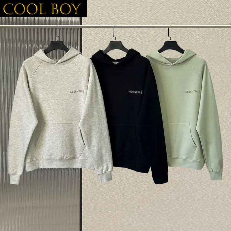 

E BOY New Men's Essentials Flocking Letters Logo Hoodies Sweatshirt High Street Hip Hop Cotton Hoodies Oversized Unisex Pullover