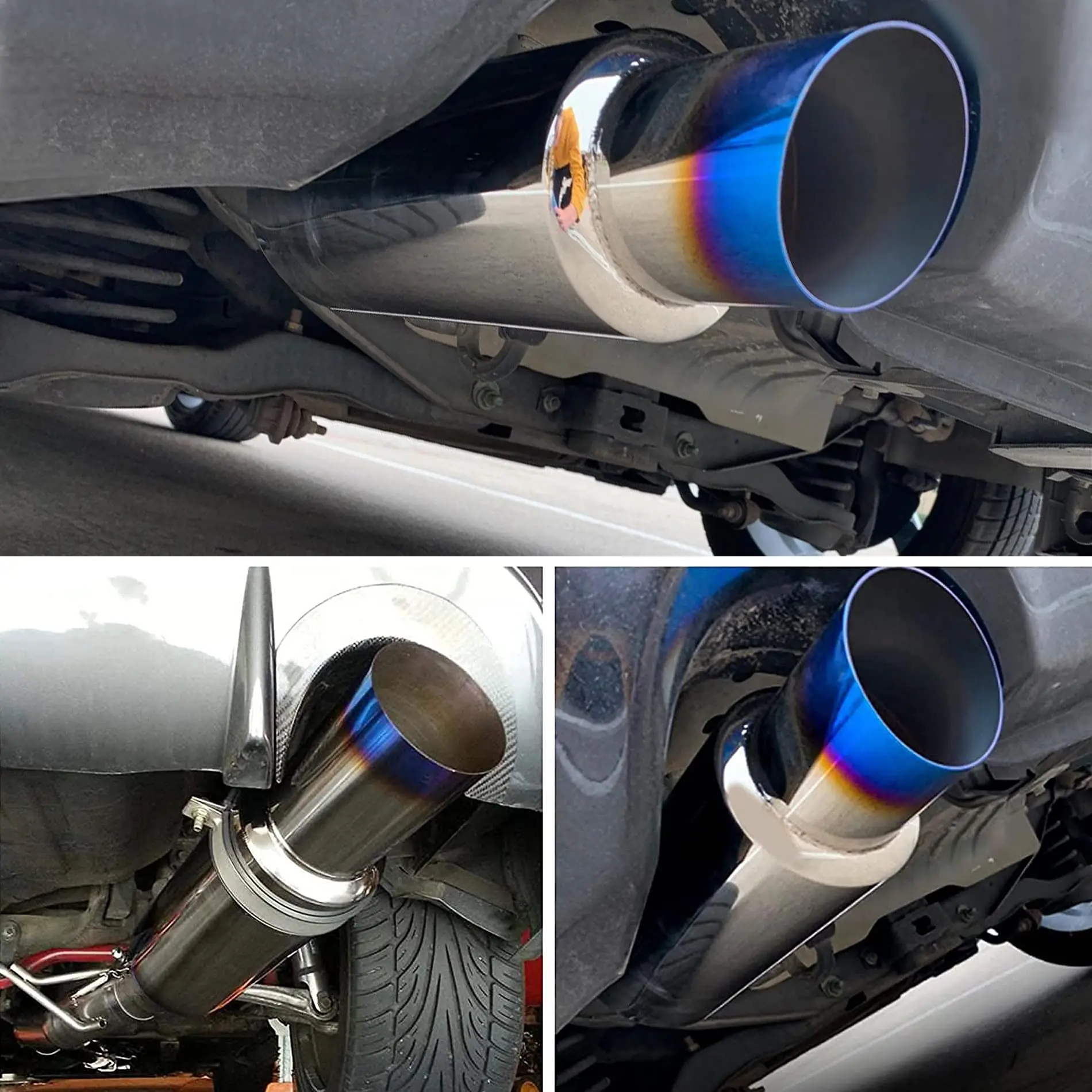 

Car Exhaust systems Exhaust Muffler Stainless Steel Exhaust Tip Universal 15 Length 2 Inlet 3 Outlet styling Silencer tail pipe