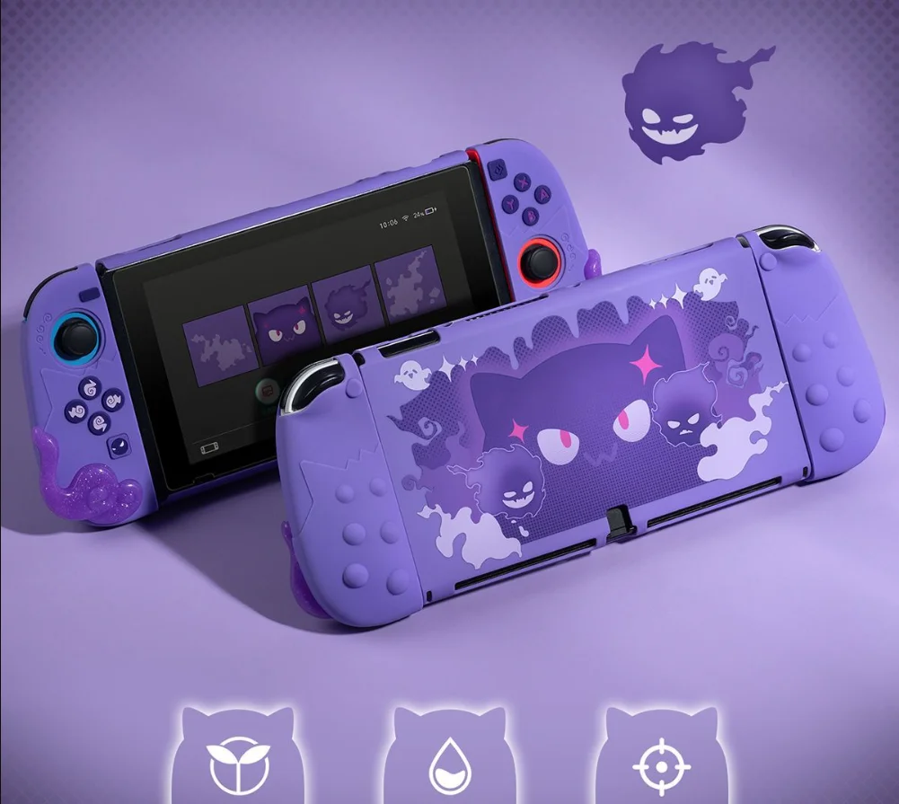 Фото Жесткий чехол Purple Devil Ghost с кристаллами для Nintendo Switch/oled Joy-Con, контроллер, мягкая ручка из ТПУ, полное покрытие №2