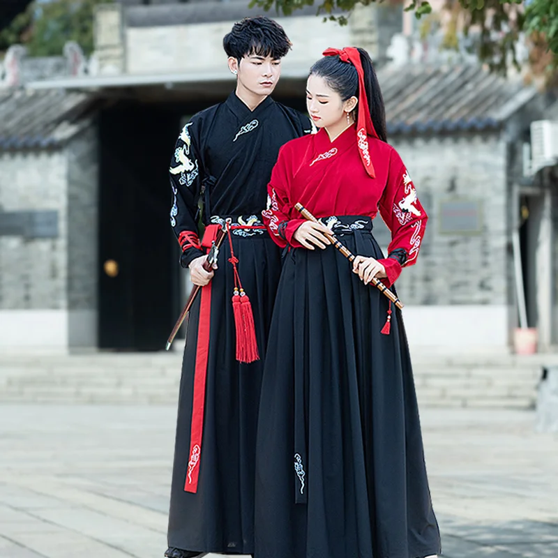 Chinese Dress Ancient Hanfu 5XL Red Black Traditional Embroidery Dresses China Style Folk Dance Robe Cosplay Costume Kimono Suit
