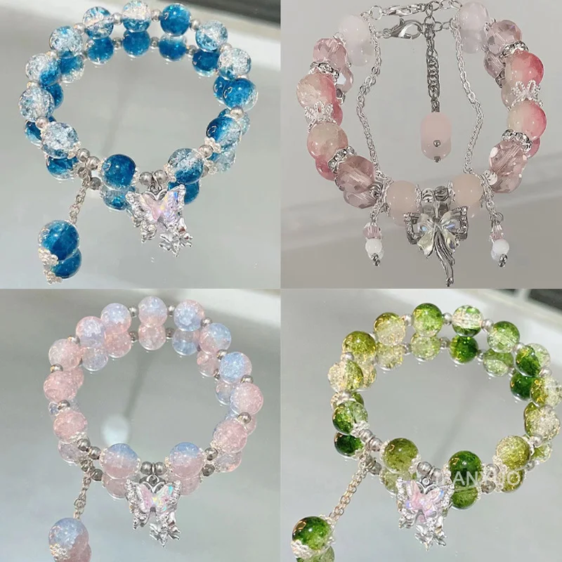 Женский браслет с бусинами и подвеской в виде бабочки | AliExpress