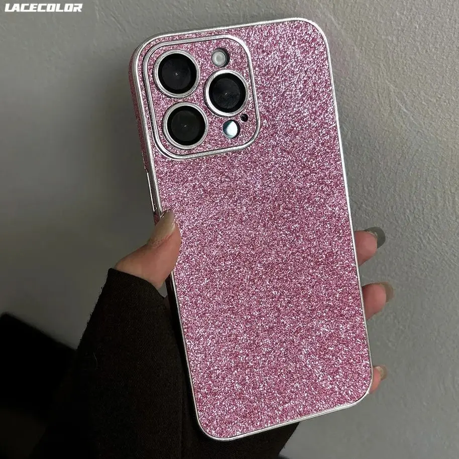 Metal Camera Frame Bling Shining Glitter Cases For iPhone 16 15 14 Plus 13 12 Pro Max Starry Sky Bumper Glass Lens Protect Cover