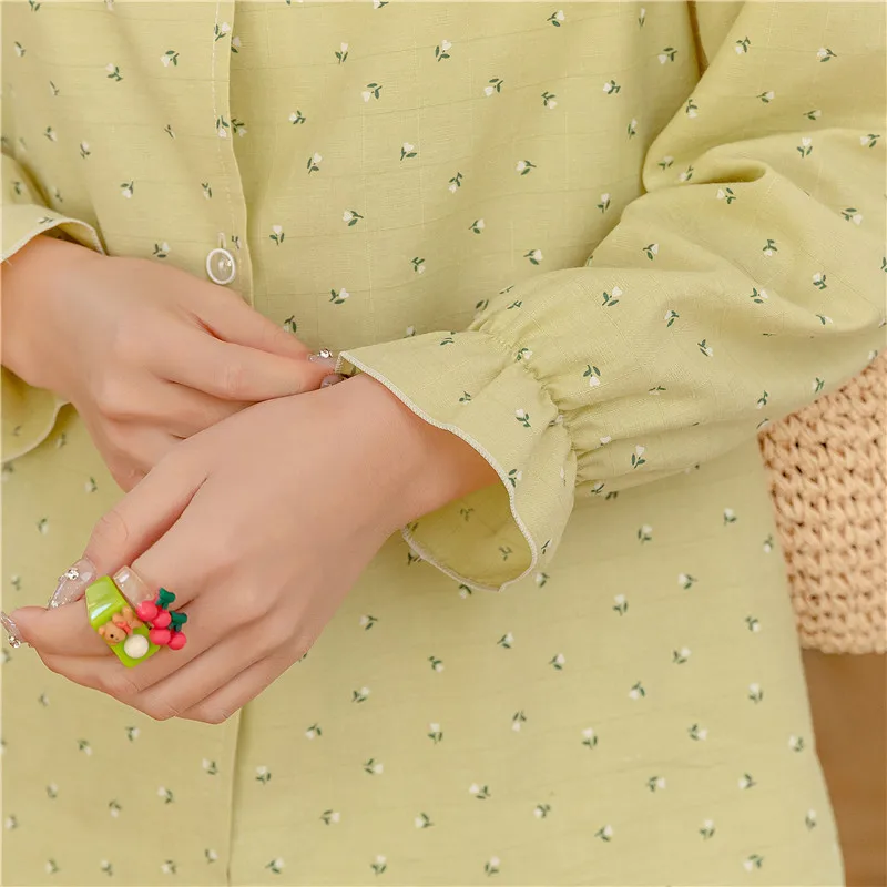 2023 Spring and Autumn New Pajamas Women's Woven Cotton Cute Doll Collar Floral Long-Sleeved Trousers Homewear Suit