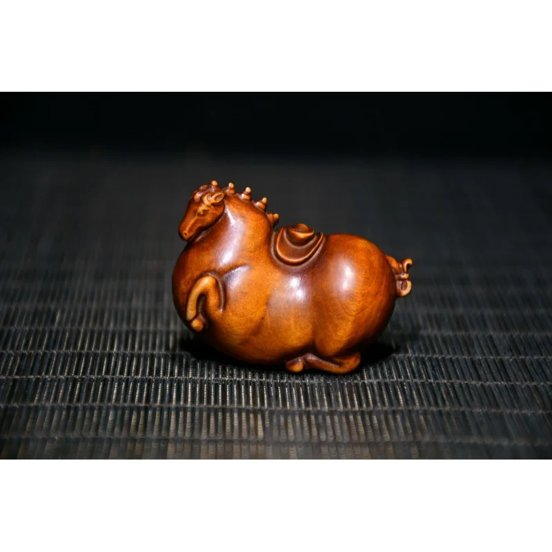 

2" Collect China Box-Wood Hand Carving Lovable Animal Small Fat Horse Staue