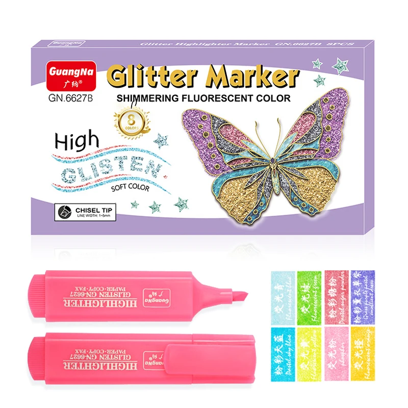 

8 Color/Set Glitter Highlighter Pen Fine Flash Markers Painting Maker for Scrapbook Diary Journal Student Kids Stationery Supply
