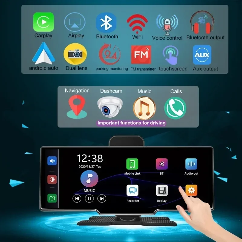 Автомобильная GPS-навигация Bayerley 10 26 дюйма Carplay + 4K передняя и задняя Bluetooth