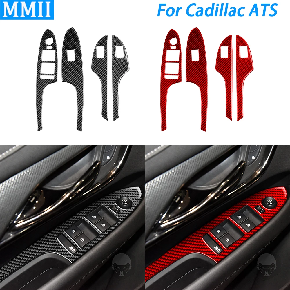 

For Cadillac ATS 2013-2019 Sedan Carbon Fiber Window Lift Control Panel Trim Cover Car Interior Decoration Accessories Sticker