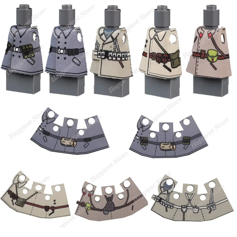 Военные фигурки MOC WW2 боди-армирование плащ пальто оружие строительные блоки