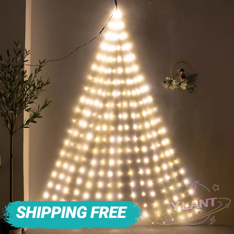 

YLANT New Year LED Christmas Lights Outside Outdoor Warm White Waterfall Curtain Fairy Lights for Bedroom Icicle Girland Street