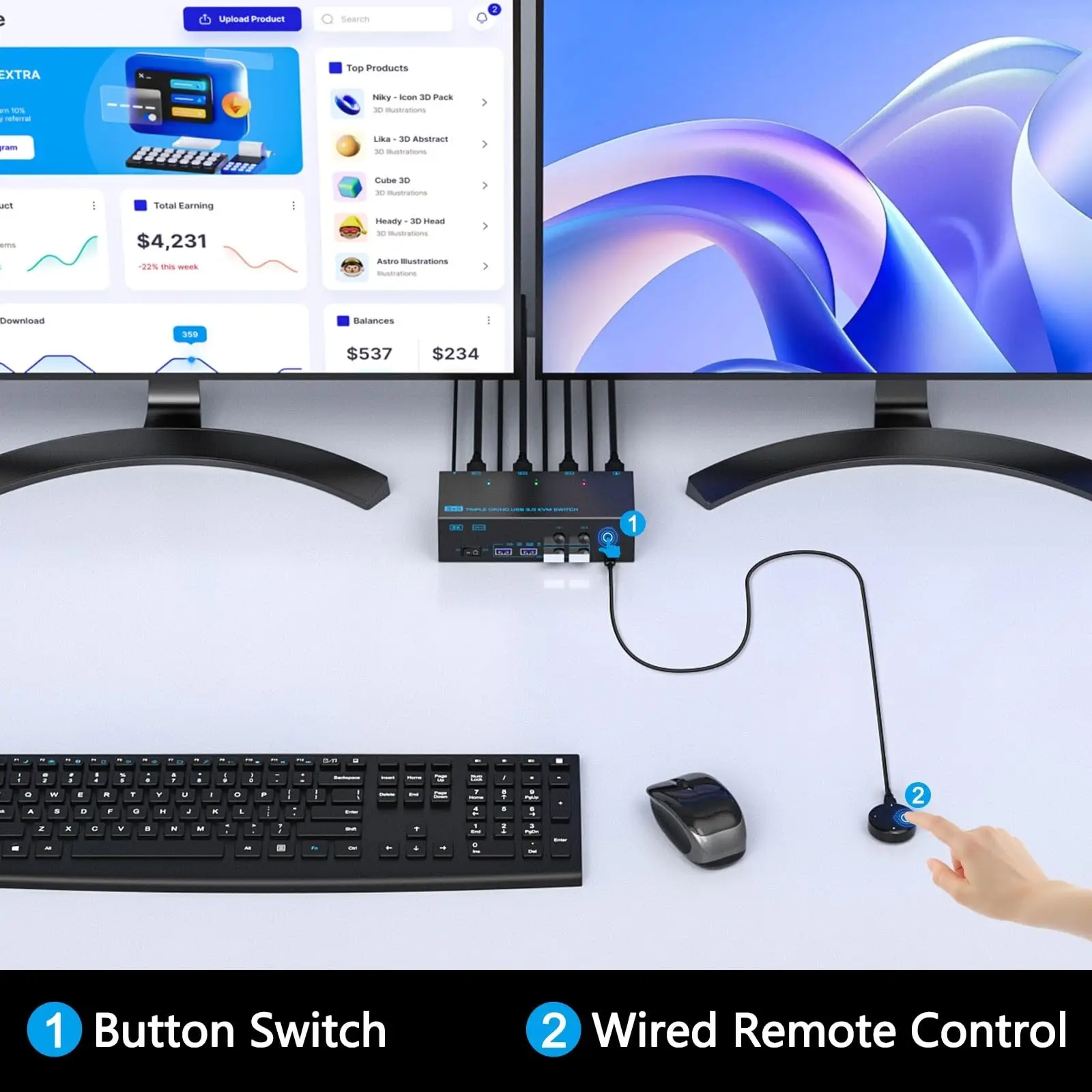 4K144 Гц HDMI+2 Displayport KVM-переключатель 3 монитора компьютера 8K Потрой монитор для ПК Share