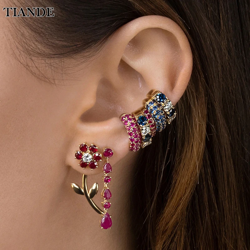 Купи TIANDE Gold Plated Ear Cuffs Clip Earrings for Women Fashion Colourful Zircon Cute Stud Earrings 2022 Trend Jewelry Wholesale за 158 рублей в магазине AliExpress