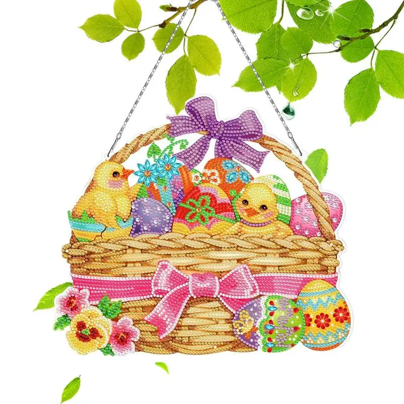

Diamonds Painting Wreath Easter Bunny Wreath Diamonds Art Paint With LED Lamp Diamonds Painting Kits For Adults And Kids 5D