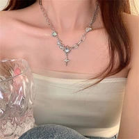 hot sale irregular gothic style moonstone necklace for women trendy shine zircon choker clavicle chain pendant jewelry 2022