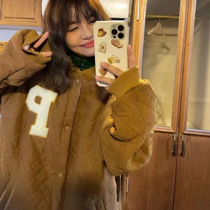 Plus Velvet Thick Thick Warm Jacket Autumn and Winter New Casual All-match Loose Simple Korean Fashion Trend Top
