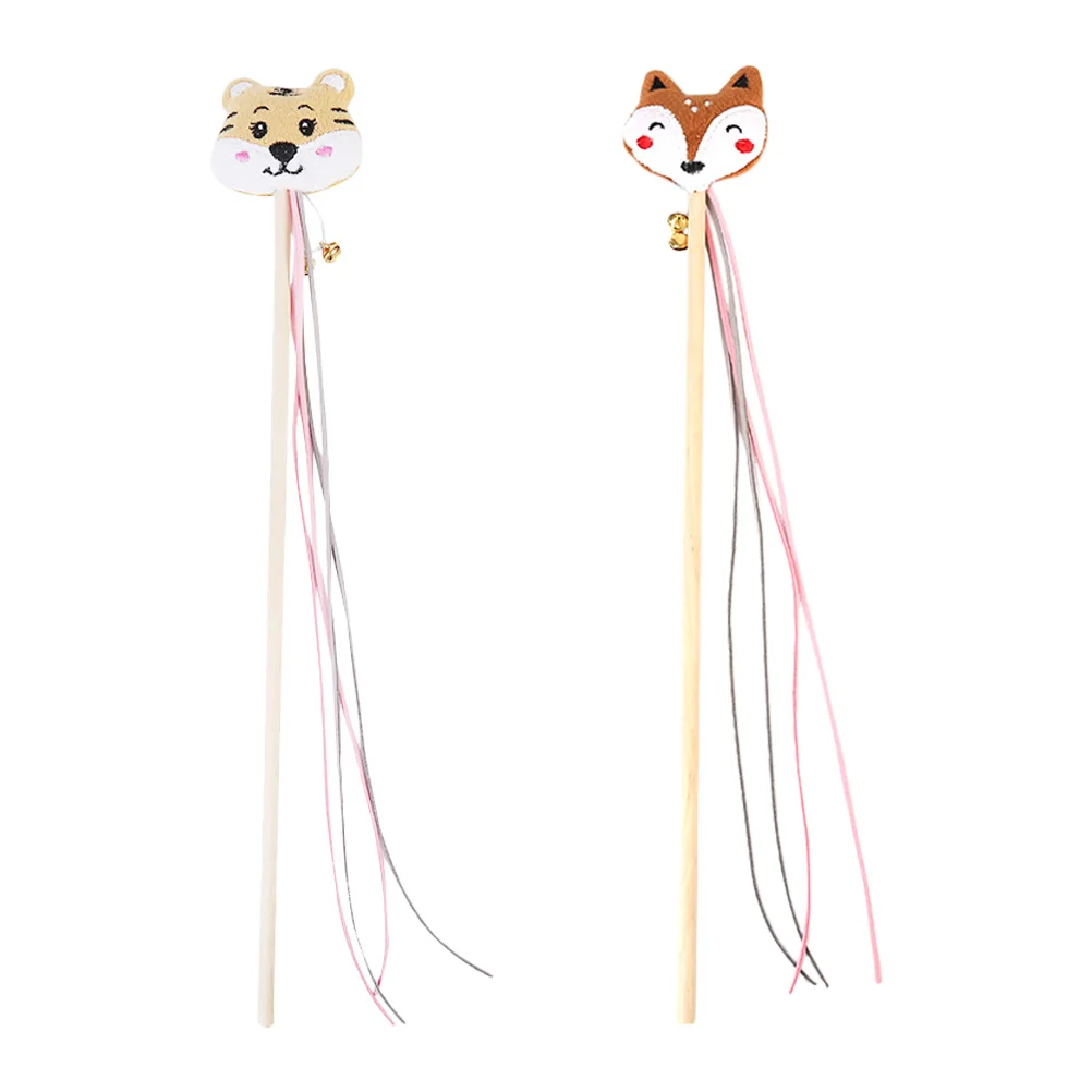 

2Pcs Interactive Cat Teaser Toys Cartoon Images Teasing Wand Toys Cat Bell Toys Pet Supplies