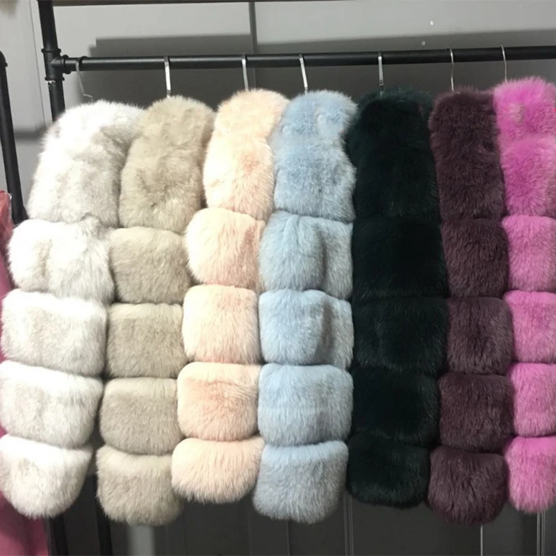 High Quality Fashion Silver Fox Fluffy Fall Winter Faux Fur Coat Women Jacket Luxury Stand Collar Long Sleeve Fur Jacket Female