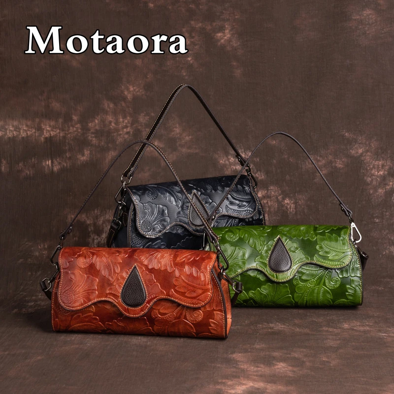 MOTAORA Retro Handbags For Women Genuine Leather Handle Bag 2023 Trend Designer Luxury Female Handbag Ladies Moblie Phone Bags