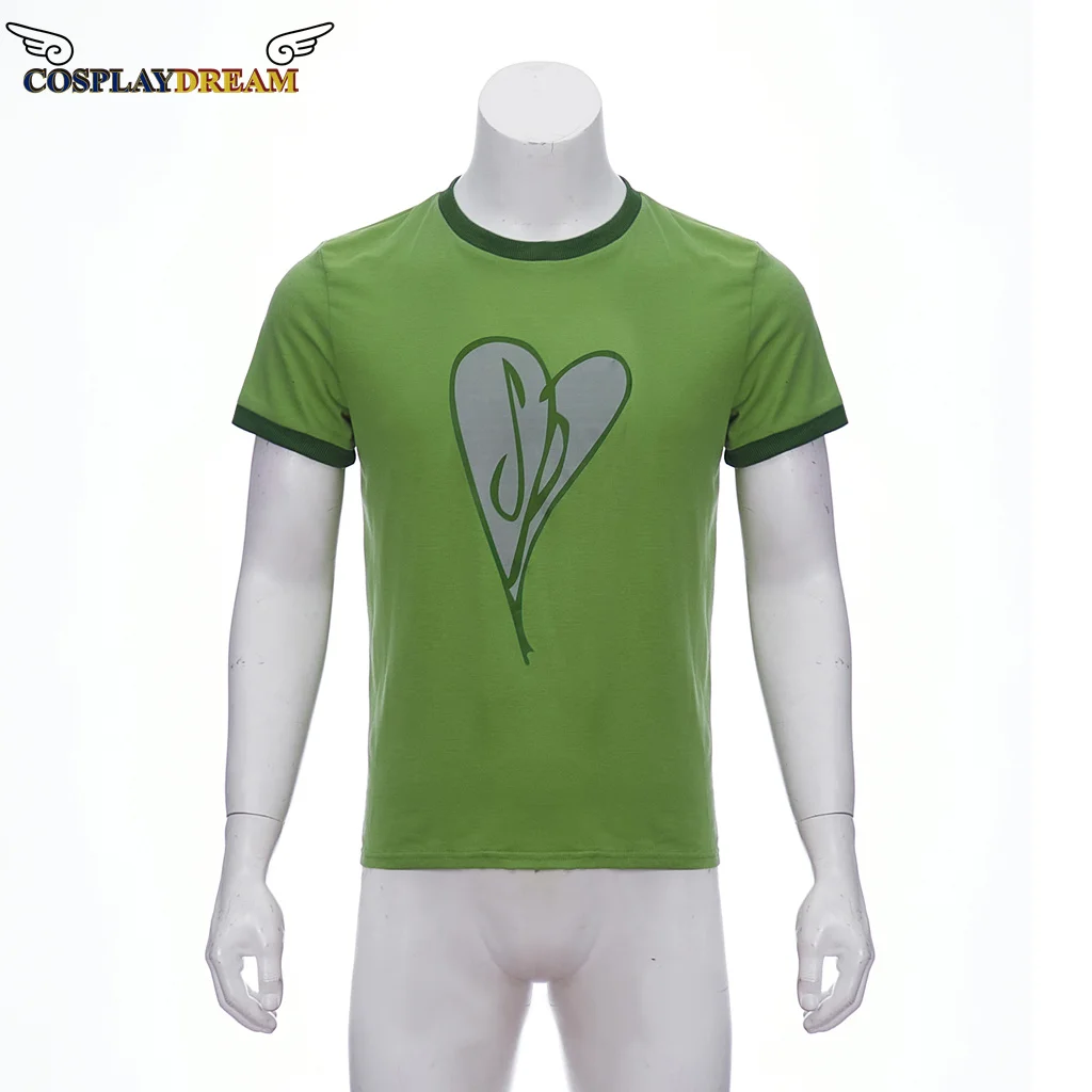 

Костюм Скотта пилигрима для косплея, рубашка в форме сердца, зеленая футболка с принтом, Мужской Повседневный Топ с коротким рукавом для Хэллоуина
