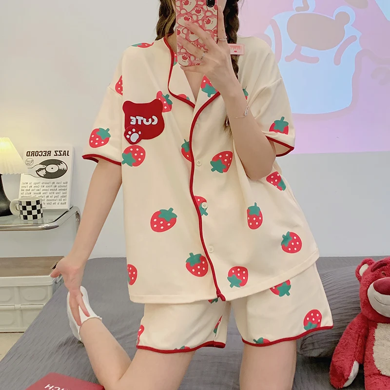 Summer Women Pyjamas New Cartoon Pajamas Sets Sleepwear Casual Nightwear Pijama Mujer Shorts short sleeve M-2XL Home Clothes Set
