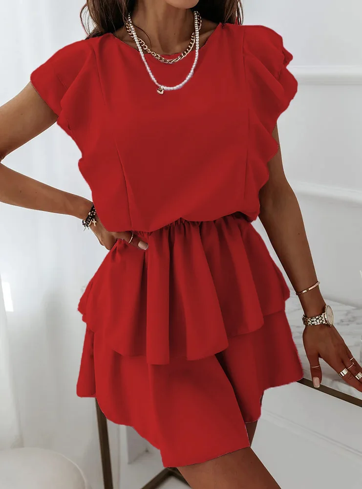 

2021 Summer Fashion Loose Ruffle Short Sleeve Maternity Dress White