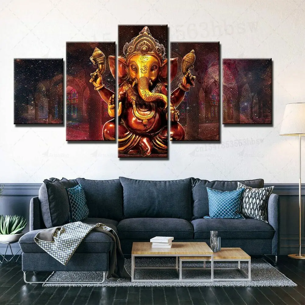 

5 Panel Ganesh God Elephant Canvas Picture Wall Art HD Print Decor Pictures Poster Home Decor No Framed 5 Piece Paintings