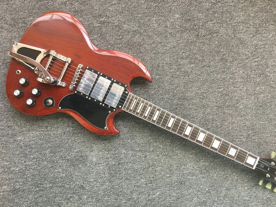 

Customized SG guitar brown mahogany body rosewood fingerboard chrome hardware bigsby bridge free shipping