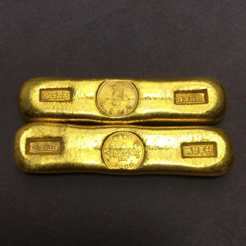 Copper gold-plated antique gold bars gold ingots gold ingots Daqing treasury pure gold red gold bars  2pcgilt gold bricks