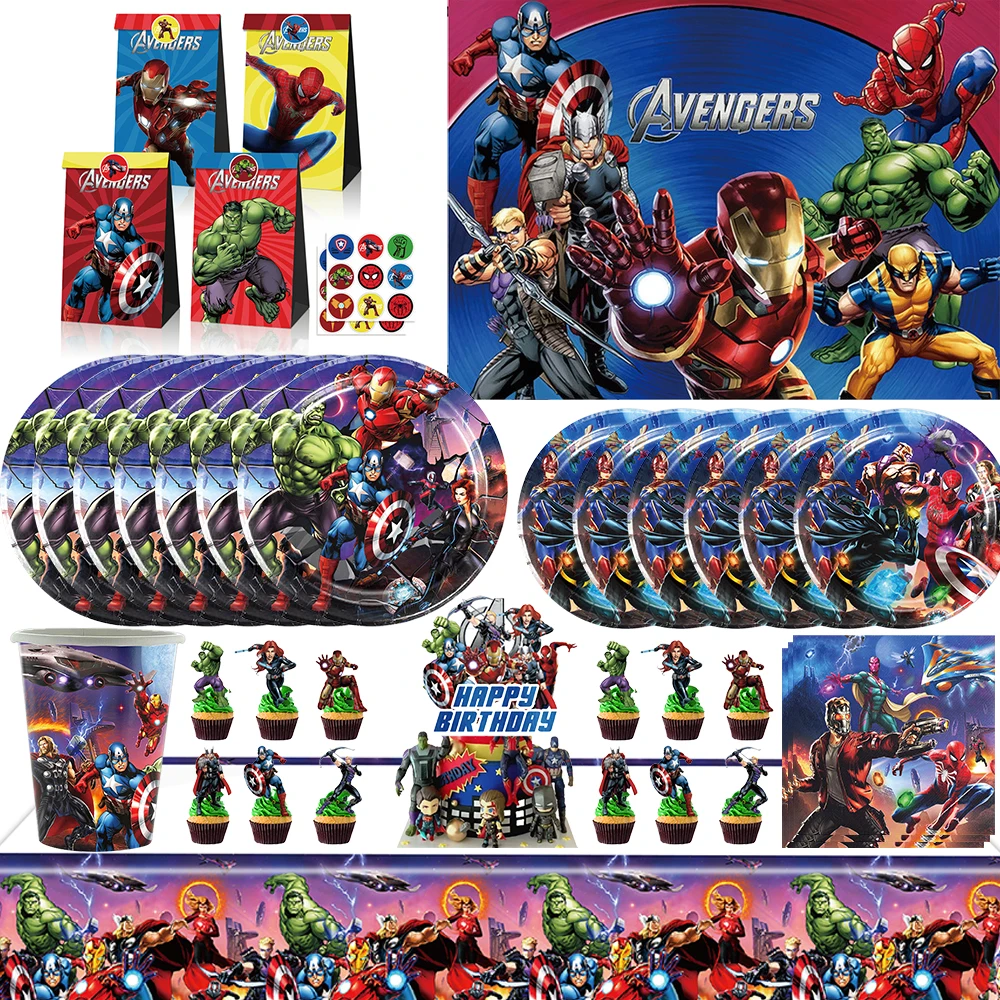 

Supehero Avengers Party Decoration Include Paper Cup Plate Napkin Cake Topper Banner for Kid Boy Birthday Supplies Baby Shower