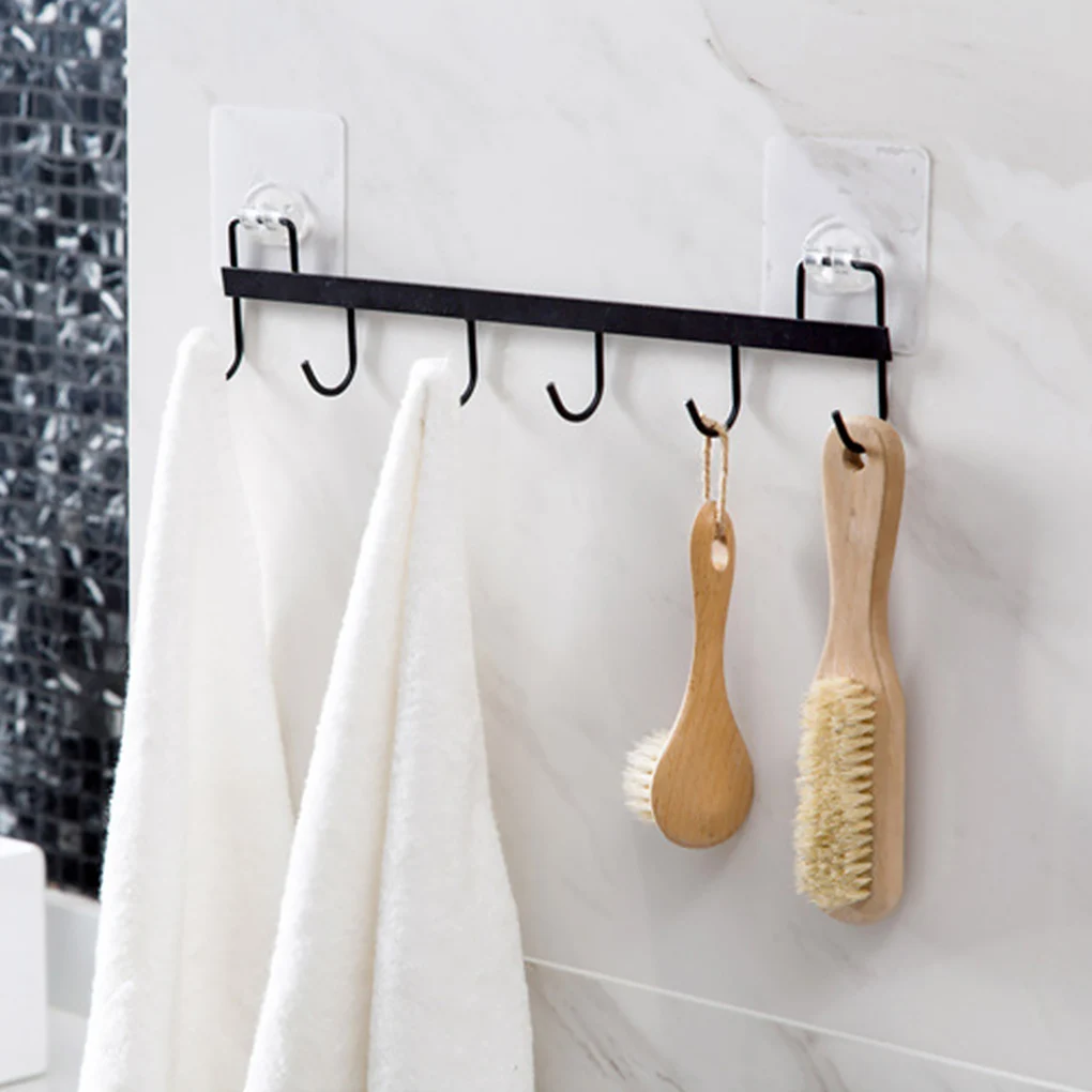 

6 Hooks Rack Rail Wall Mounted Coat Hat Hanger Entryway Kitchen Utensil Towel Clothing Hanging Stand Multifunctional Door Hook