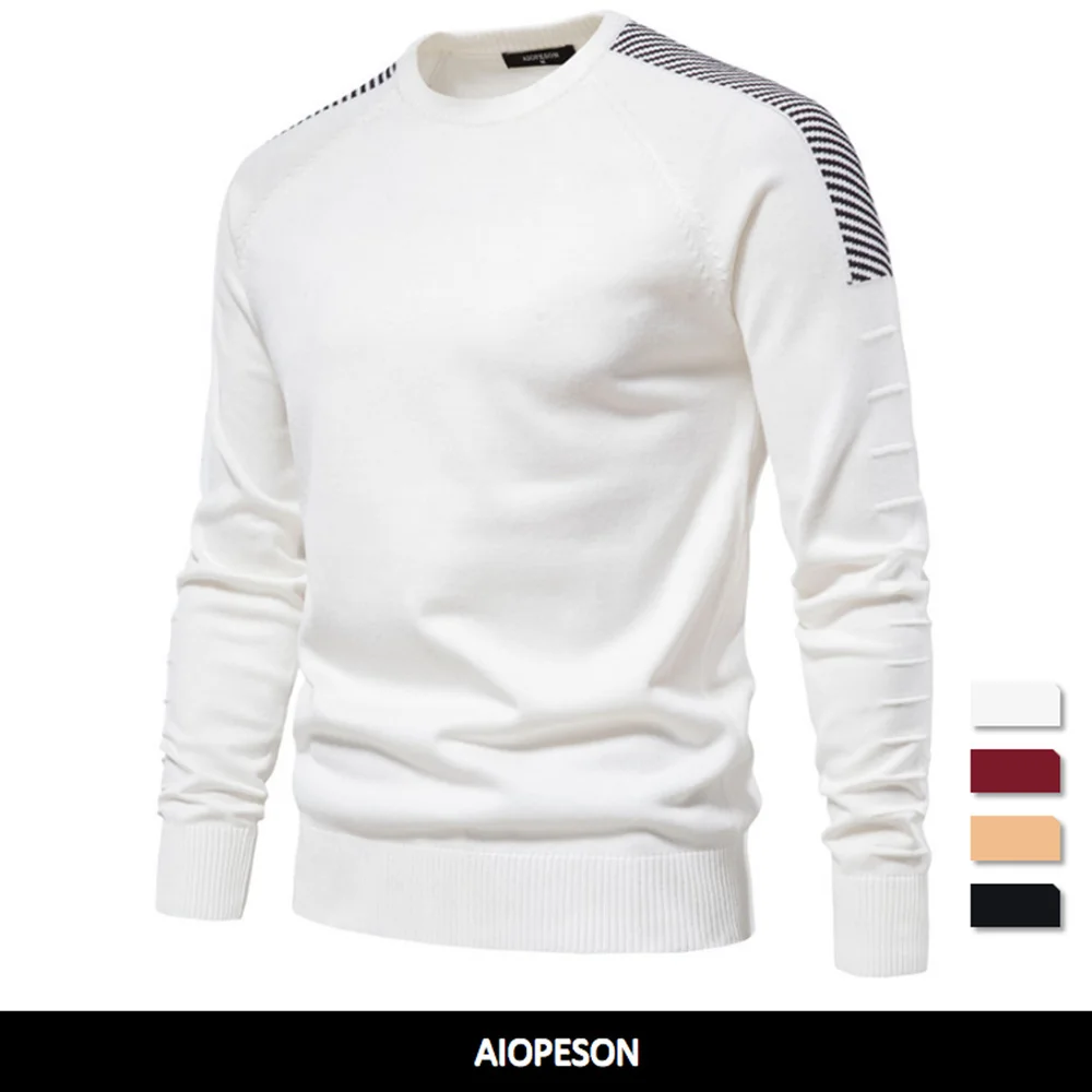 

AIOPESON Spliced Drop Sleeve Sweater Men Casual O-neck Slim Fit Pullovers Men's Sweaters New Winter Warm Knitted Sweater for Men