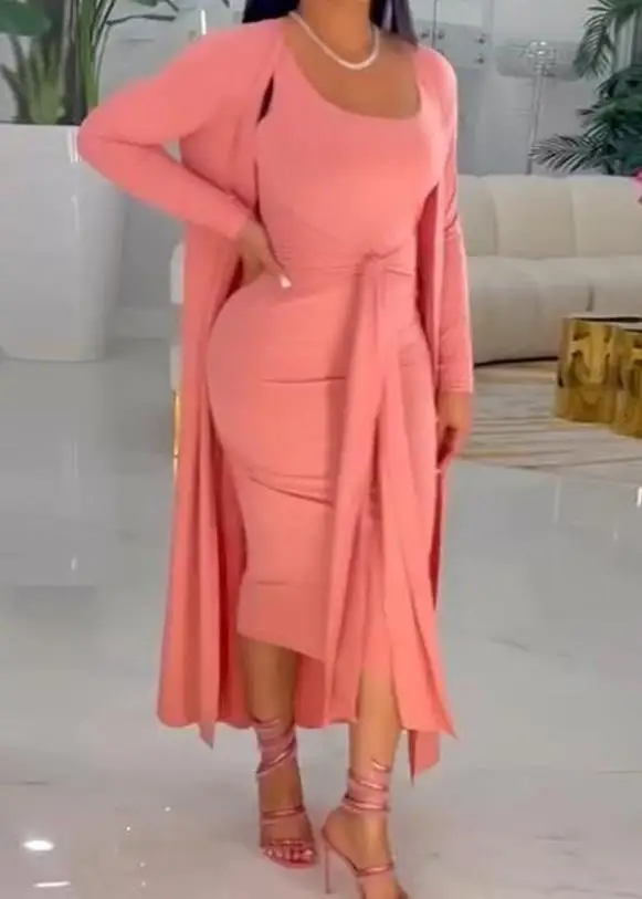 

Spot 2023 Women's New Hot Selling Casual Spring/summer Lace Up Detail Tank Top and Long Coat Set