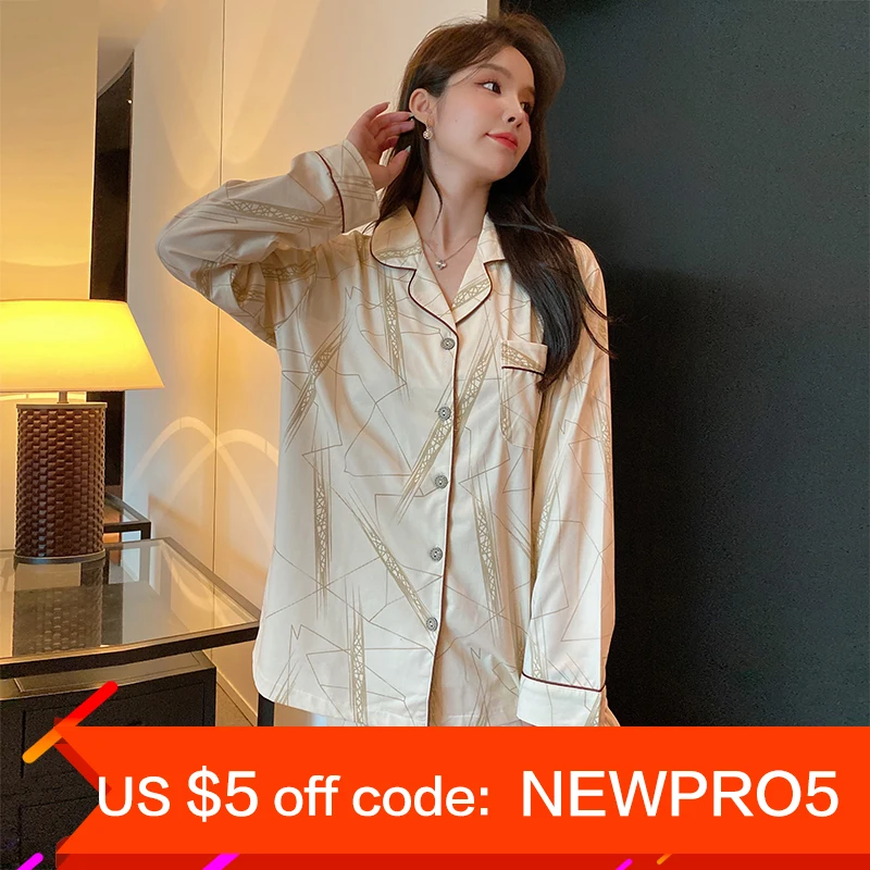 Womens Pure Cotton Pajamas Pyjamas Set Sleepwear Pijama Pajamas Suit Female Sleep Two Piece Set Women's Loungewear Home Suit