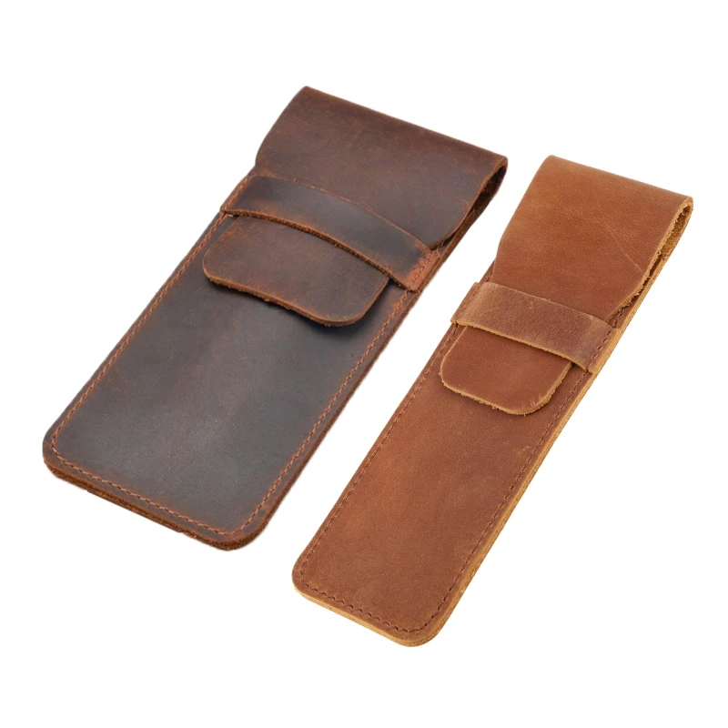 

Leather Pen Holder Brown Fountain Pen Pouch Pencil Holder Handmade Ballpoint Pen Protective Sleeve Cover For Office College L21B