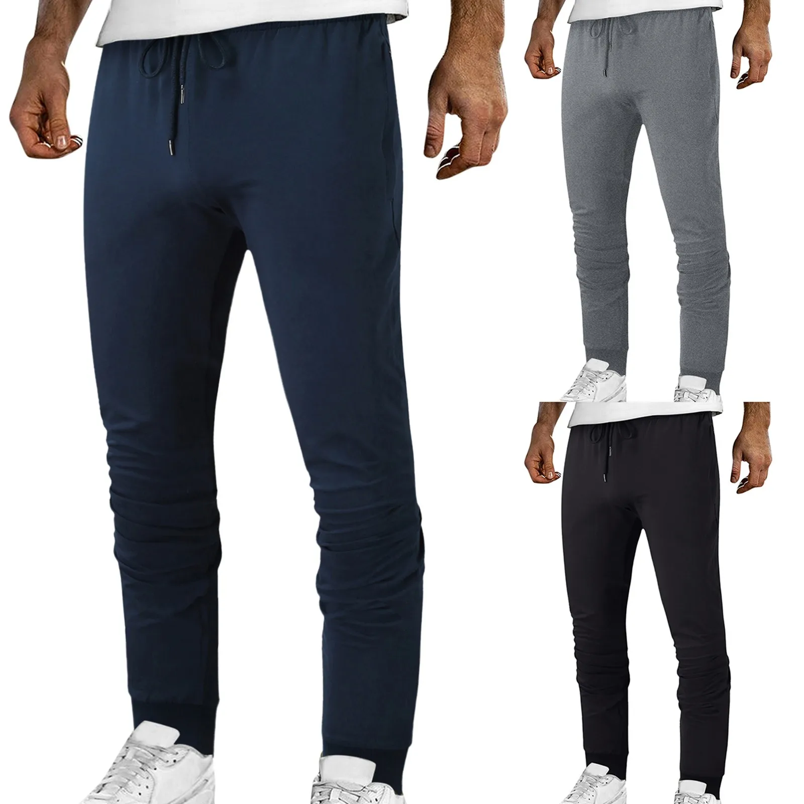

Mens Hip Hop Pants Track Cuff Solid Color Casual Lace-up Workout Pants with Pocket