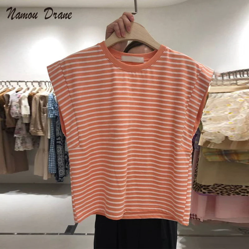 

Namou Drane 2022 Summer New Striped Bottoming Sleeveless T-shirt Women's All-match Loose Casual Western Style Top