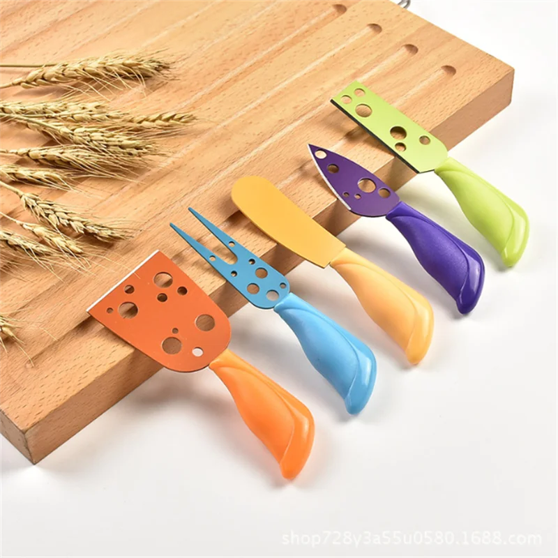 

5pc Colorful Cheese Knife Set Stainless Steel Cheese Fork Baking Accessories Kitchen Dishes Useful Things for The Home Food.TJ