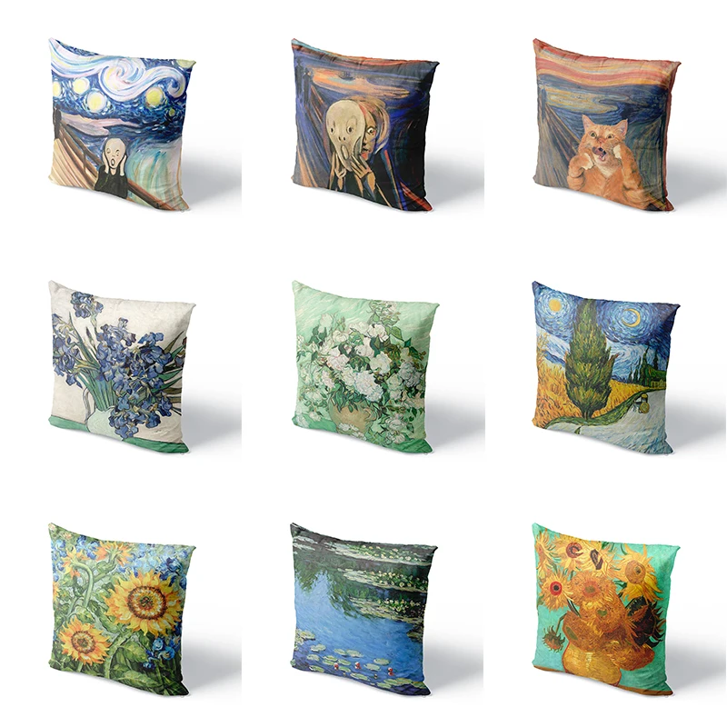 

Van Gogh Oil Painting Pillowcase Sofa Cushion Cover Sunflower Starry Night Throw Pillow Cover Wedding Party Home Decor 45x45cm