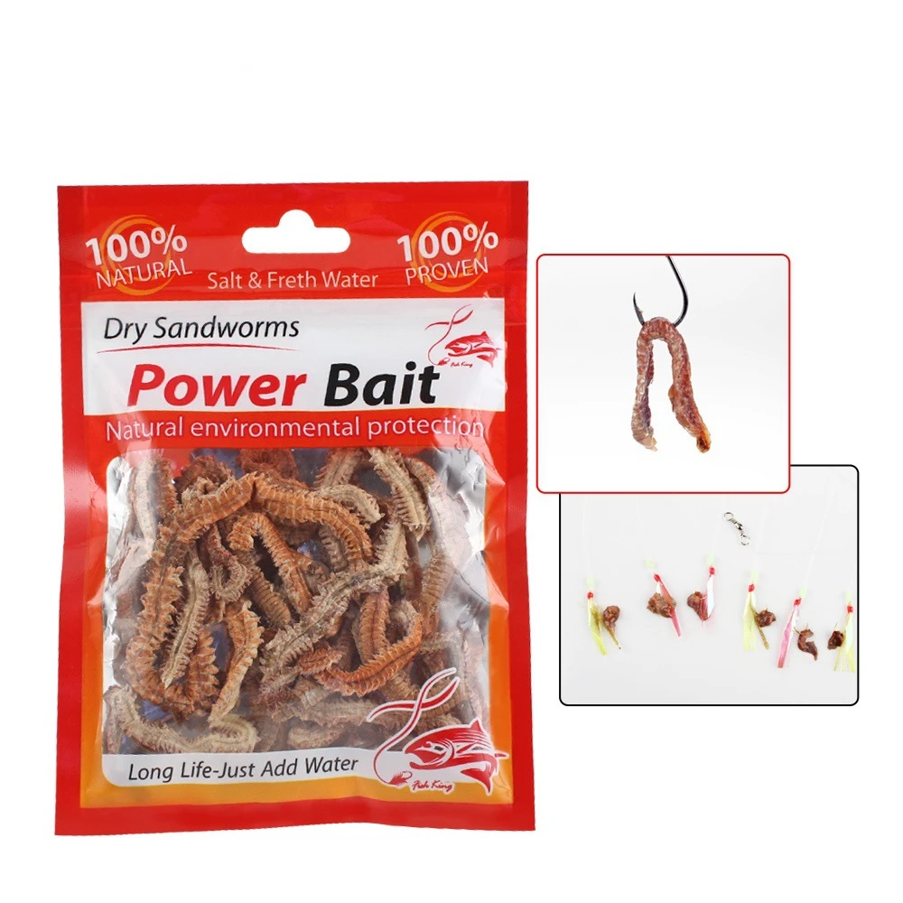 

1pcs 6g/10g Natural Earthworm Red Worm Dry Sand Worm Sea Fishing Bait Breeding Nereidae Fishing Bait